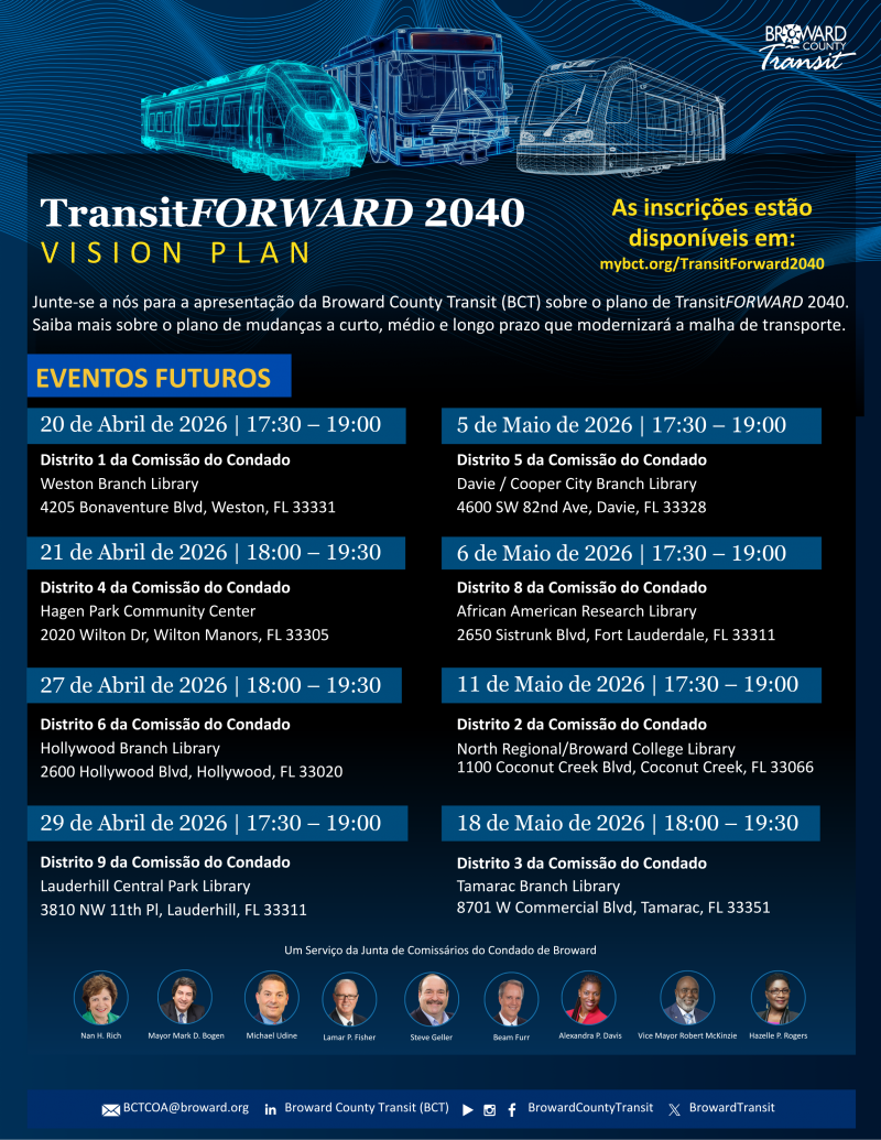 Broward County Transit (BCT) Reuniões Públicas Do Plano TransitFORWARD 2040 Vision Plan